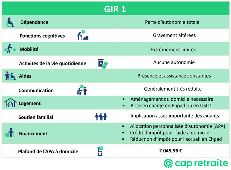 Tableau présentant les caractéristiques du GIR 1