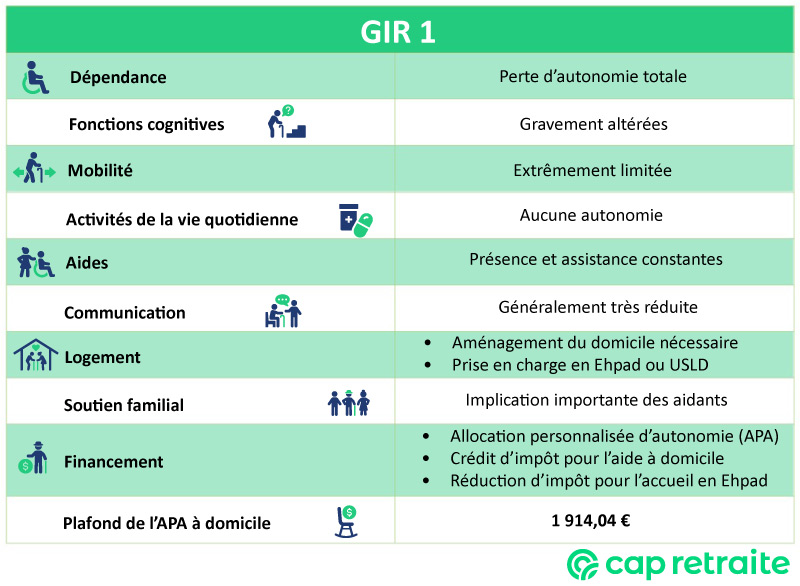 Tableau présentant les caractéristiques du GIR 1