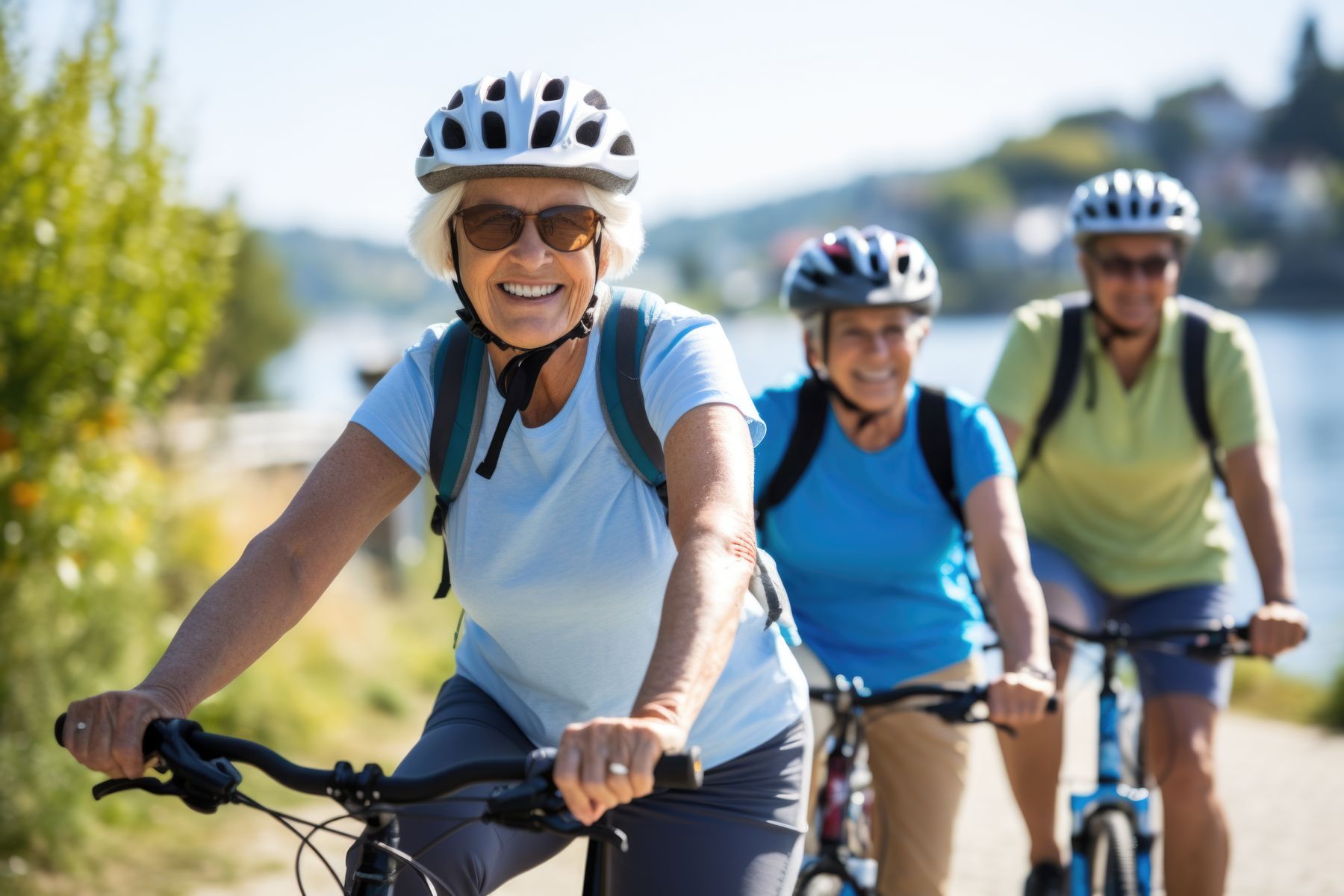 Seniors faisant une promenade en vélo pour rester en bonne forme