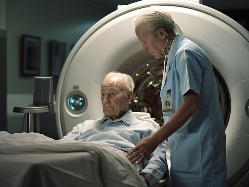 Homme âgé passant une IRM pour dépister une démence fronto-temporale