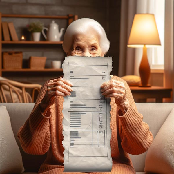 Personne âgée tenant une facture en résidence senior