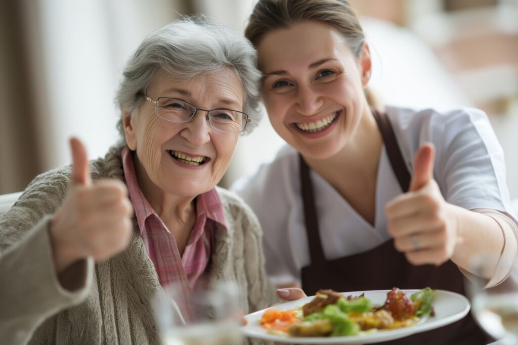Senior qui bénéficie de menus variés, produits frais, préparations maison en EHPAD de luxe