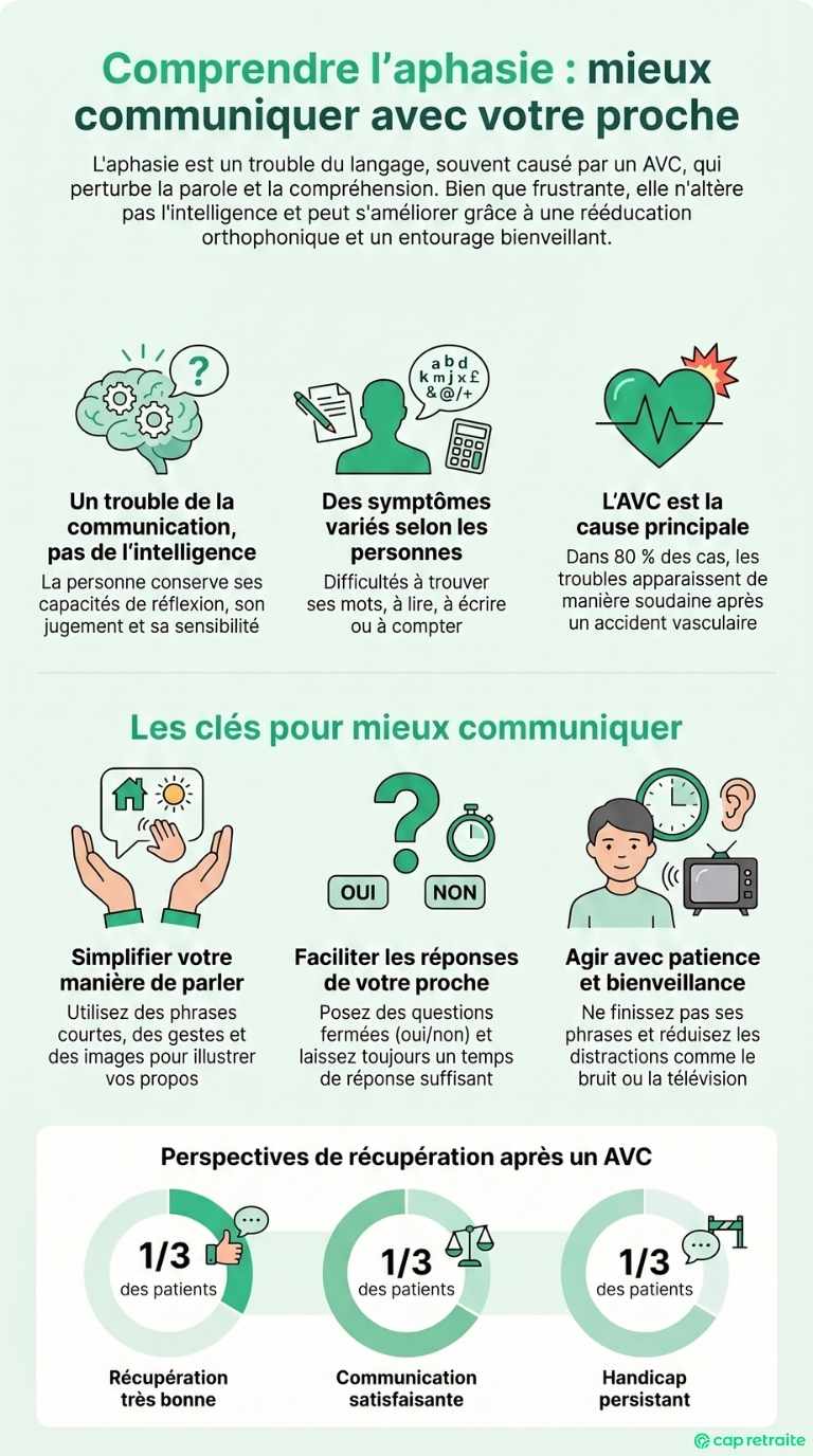 Infographie sur l'aphasie : définition, symptômes, traitement et prise en charge