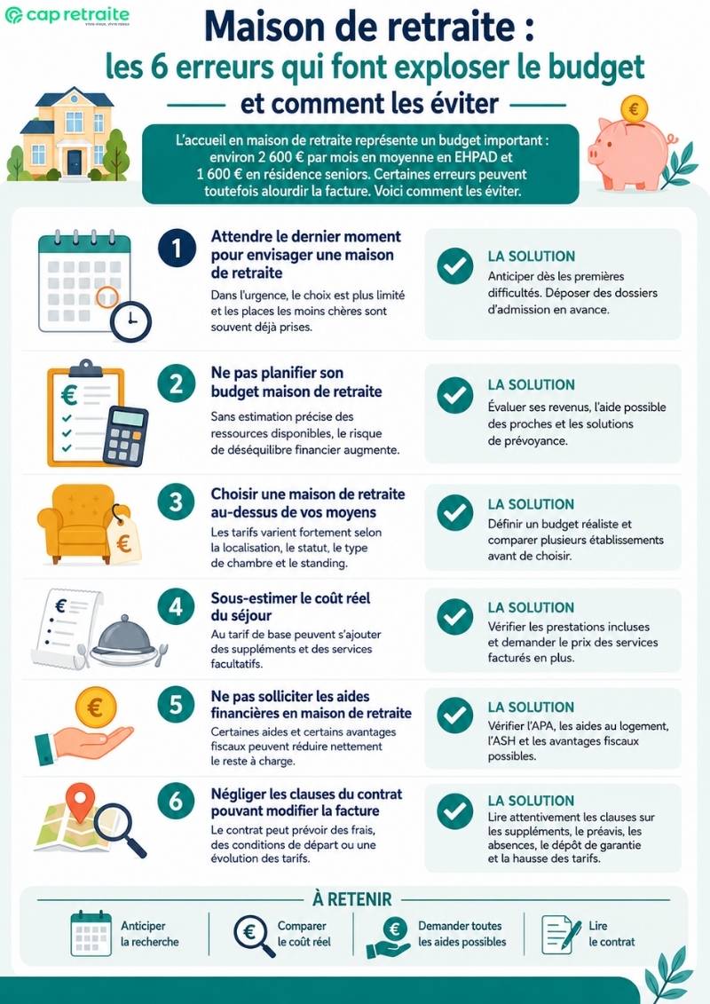 Infographie sur les erreurs qui font exploser le budget en EHPAD et comment les éviter